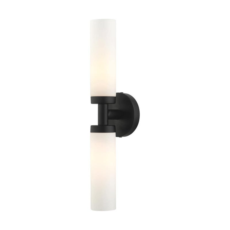 Livex Lighting 10104-04 Aero Collection ADA 2-Light Bathroom Vanity Light with Satin Opal White Glass Cylinder Shades, Black, 18 x 4.25 - Image 1